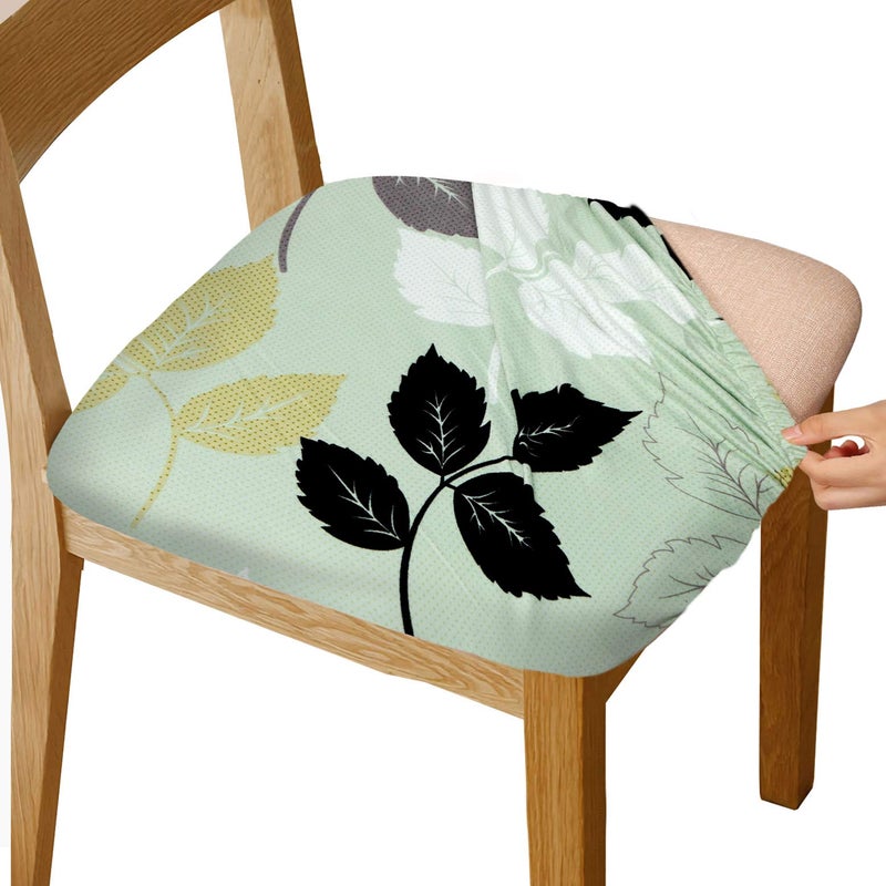 Gute Chair Seat Covers, Stretch Printed Chair Covers with Elastic Ties and Button, Removable Washable Dining Upholstered Chair Protector Seat Cushion Slipcovers for Dining Room, Office(Green) - Image 1